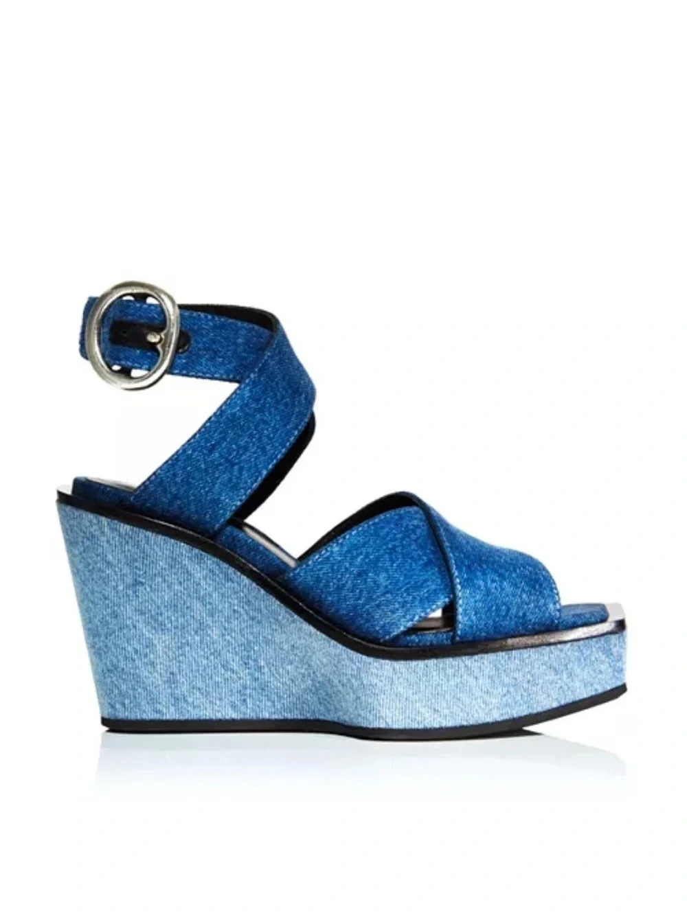 Rag & Bone Santiago Ankle Strap Platform Wedge Sandals Denim, Size 8.5/38.5 NWT